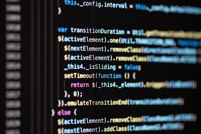 Programming code on a computer screen
