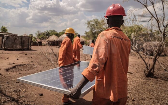 Solar panels installed in a rural African community