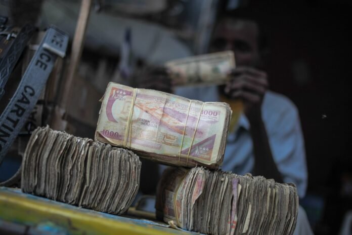 Bundles of banknotes at a money transfer office