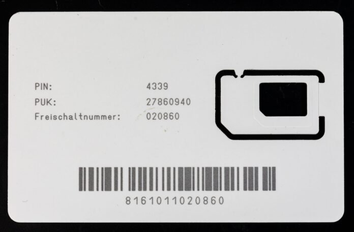 Full-size SIM card with PIN and PUK codes