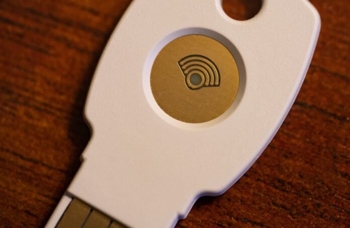 Hardware security key used for two-factor authentication