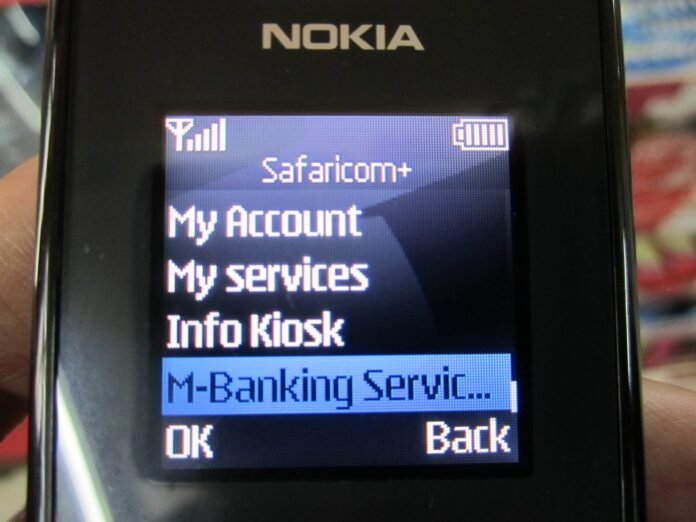 Safaricom M-Pesa service menu on a Nokia feature phone screen